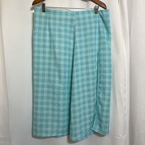 Hawaii's Finest Womens XL Front Slit Long Skirt Teal Hawaiian Palaka Logo Casual